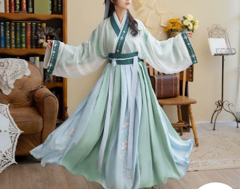 清梳铃珑原创汉服女晋制刺绣撞色交领齐腰襦裙...