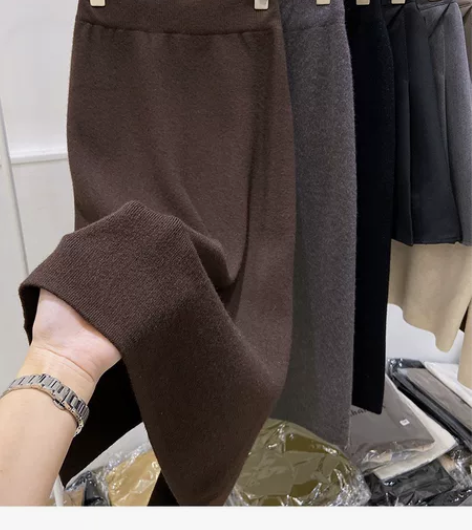 针织包臀裙女中长款半身裙秋冬2022新款高...