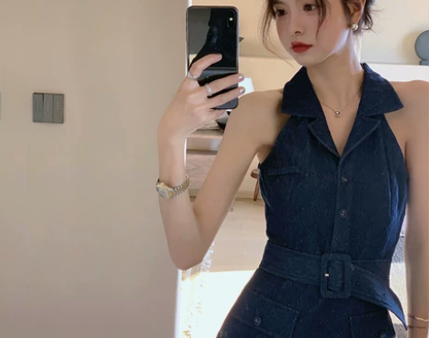 ?范智乔 牛仔连衣裙女高级感收腰修身显瘦无...