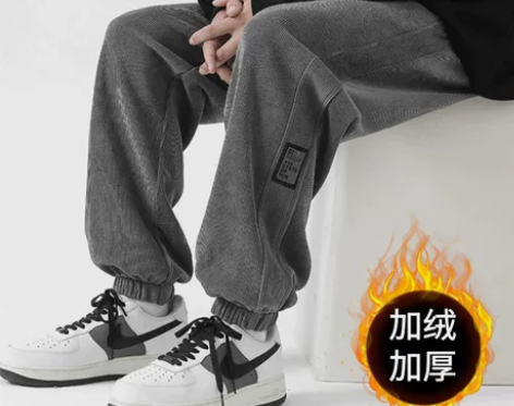 灯芯绒裤子男款秋冬季青少年重磅加绒卫裤男士...