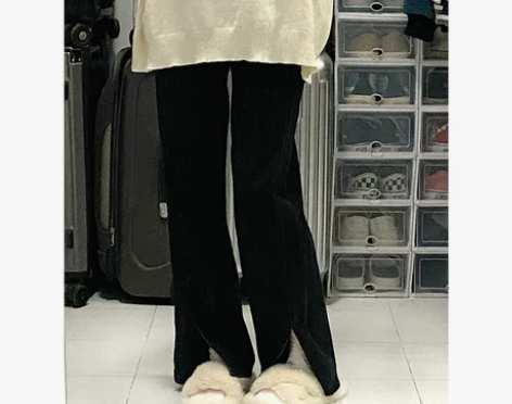 【狂欢价】高腰开叉黑色牛仔裤女直筒宽松显瘦...