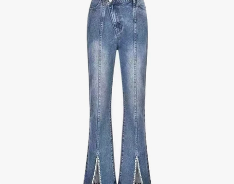 微喇鞠婧祎同款珍珠裤子女春季开叉直筒长裤高...