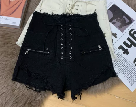 毛边牛仔短裤女夏2022年新款高腰显瘦百搭...