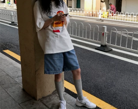 阔腿牛仔短裤女夏季韩版ins高腰复古宽松百...