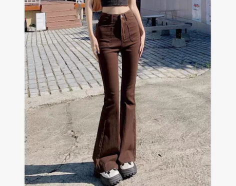 复古棕色高腰牛仔裤，微喇，L码的，几乎全新...