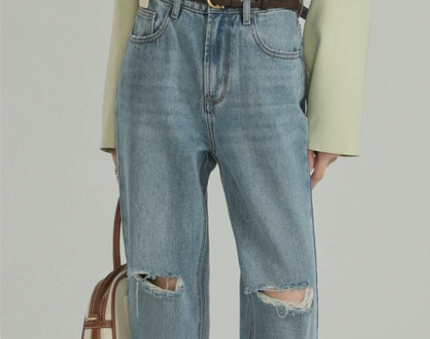 【上新价】破洞宽松高腰直筒牛仔裤女2022...