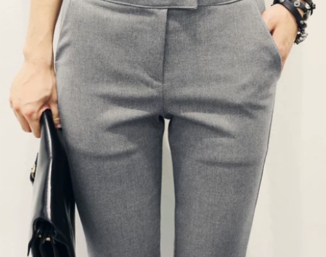 2017夏季新款高腰休闲职业装灰色铅笔烟管...