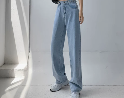 阔腿牛仔裤女高腰夏季薄款小个子宽松直筒裤可...