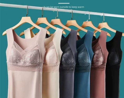 【亏钱甩卖】全新冬季蕾丝德绒保暖背心女带胸...