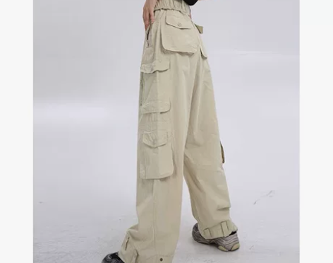 赛小懒自制薄款工装休闲裤女夏季高腰宽松显瘦...