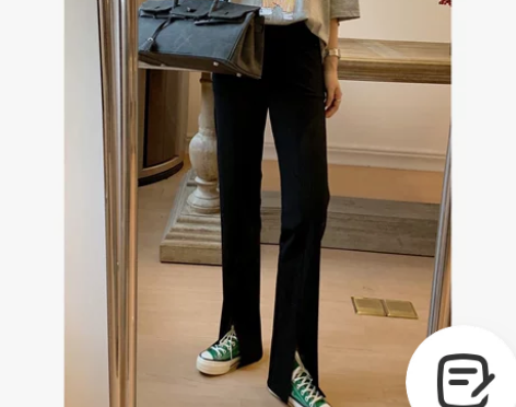 黑色开叉阔腿裤女2021年秋冬加绒高腰显瘦...