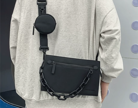 潮牌斜挎包男士时尚盒子包单肩包男生包包小方...