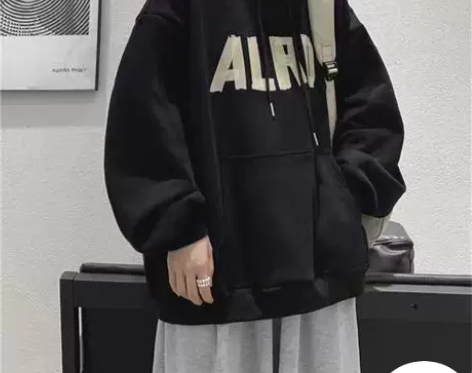 港风加绒加厚连帽卫衣男潮牌青少年宽松上衣i...