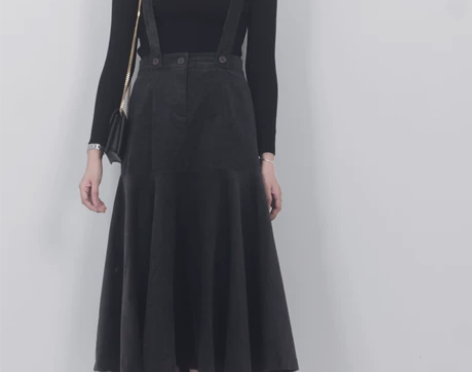 秋冬全新法式复古灯芯绒背带裙鱼尾裙中长裙 ...