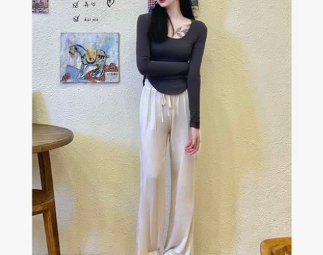 版型棒!垂感直筒休闲裤百搭显腿直松紧弹力腰...