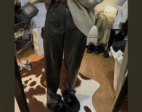 加绒rose黑色皮裤PU皮休闲显瘦长裤je...