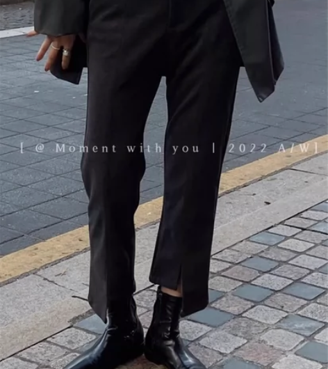 moment宽松气质显示高腰百搭微喇休闲裤...