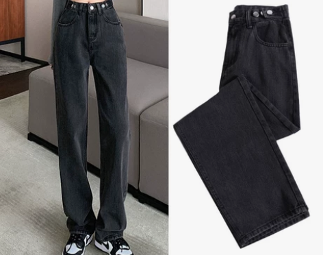 高腰阔腿牛仔裤女直筒宽松秋冬2021新款春...