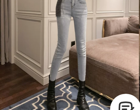 牛仔裤女2021秋季新款时尚高腰弹力小脚裤...