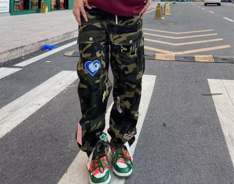 欧美hiphop迷彩工装裤子oversiz...
