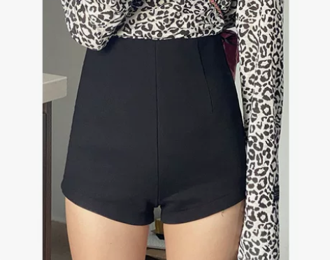 黑色短裤女春秋款外穿紧身包臀网红阔腿显瘦超...