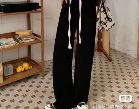 黑色阔腿裤 均码，裤长102，松紧腰，裤子...