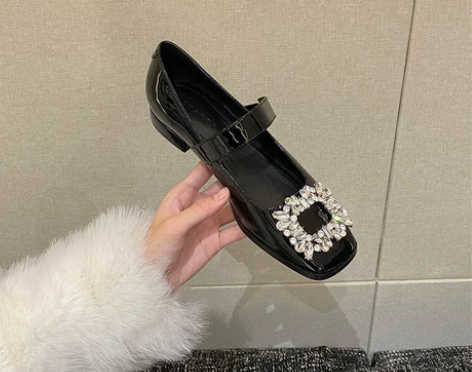 [大叔家]2022年春季新款水钻方扣玛丽珍...