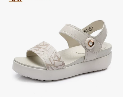 Camel骆驼女鞋厚底松糕耐磨羊皮革女式皮...