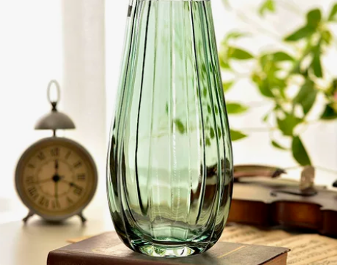 新中式 恐龙蛋-条纹玻璃花瓶 透明彩色插花...