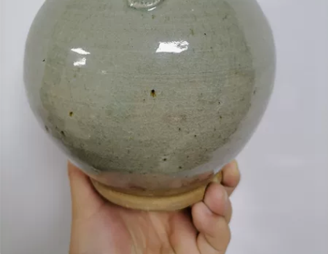 清代老物件青花浅绛粉彩手绘壶承水建老茶盘（...