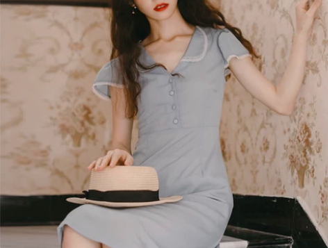 蓝色初恋 复古裙法式裙 s码 穿三四次了 ...