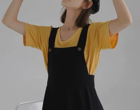 瞌睡兔 复古垂坠减龄方领显瘦背带裙女宽松a...