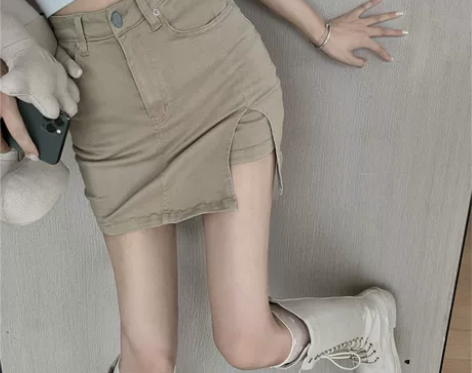 开叉牛仔半身裙女春夏2021新款高腰显瘦裙...