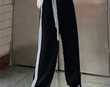 早春秋胖妹妹设计感西装裤子女大码蕾丝高腰垂...