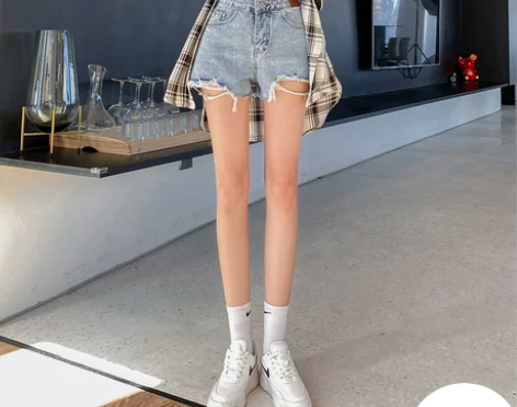 牛仔短裤女2021新款夏高腰显瘦阔腿宽松a...