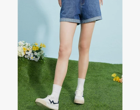 ?热风2022年夏季新款女士基础高腰牛仔短...