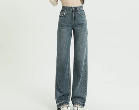 里歌曼毛边高腰牛仔裤女阔腿直筒宽松202