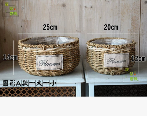 创意编织柳编草编藤编花盆插花花篮手工多肉盆...