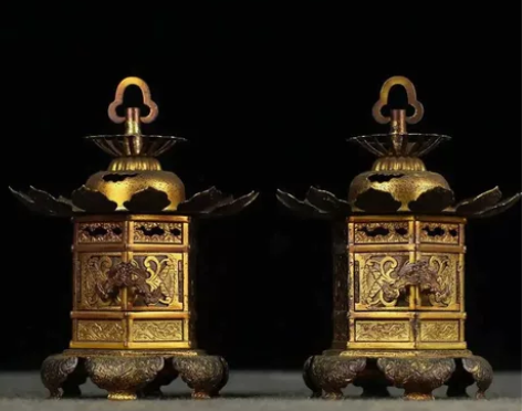 日本老铜制佛前吊灯笼佛具宫灯 茶室茶空间陈...