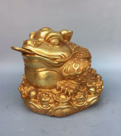 古董古玩旧货老铜器菩萨佛像摆件 铜鎏金金蟾...