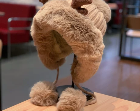 帽子女秋冬韩版可爱鹿角毛球护耳毛绒帽圣诞加...