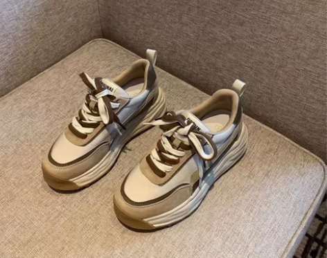 厚底休闲运动鞋女2022年秋季新款拼色系带...