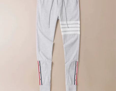 欧货潮牌休闲裤男夏季薄款条纹修身束脚卫裤灰...