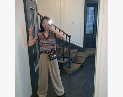 vcruan阿希哥 灯芯绒藏肉显瘦阔腿裤 ...