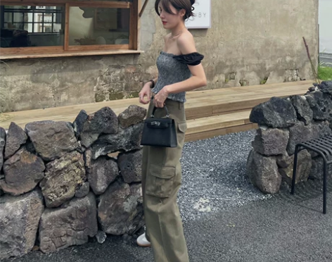 痞酷工装裤夏季女高腰直筒阔腿休闲裤宽松复古...
