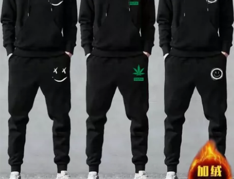 【卫衣+裤子】休闲套装男冬季潮流帅气加绒加...