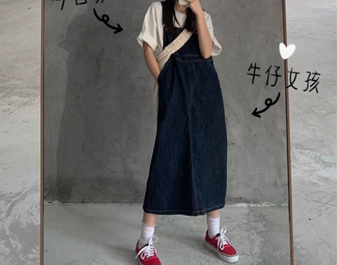 蔓柔夏季2020新款复古牛仔背带裙女宽松韩...
