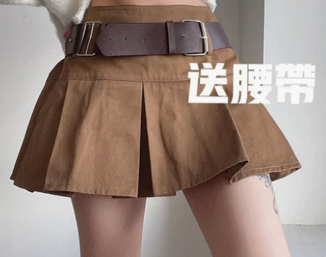 美式学院风棕色a字裙半身裙 感兴趣的话点“...