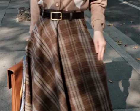 落叶纷飞温柔浪漫的法式复古黄棕色羊毛格纹伞...