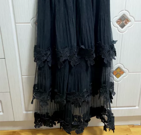 夏季森女纯色花朵绣花蕾丝网纱蓬蓬裙半身裙长...